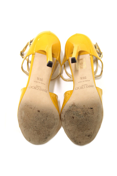 Jimmy Choo 黃色漆皮帶涼鞋，尺寸 35.5