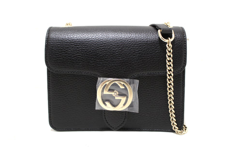 NEW Gucci Small Dollar Black Calfskin Interlocking G Shoulder Bag
