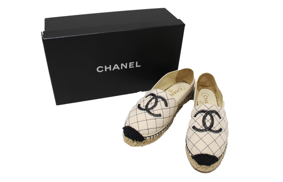 Chanel Beige/Black Canvas Stitched Espadrilles Shoes Size 35 – Italy Station