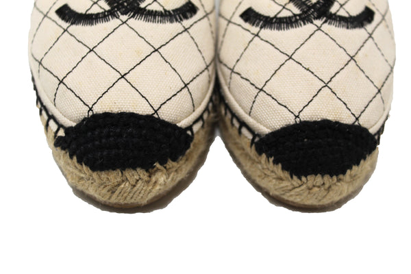 香奈兒（Chanel）米色/黑色帆布縫製的鞋鞋鞋35