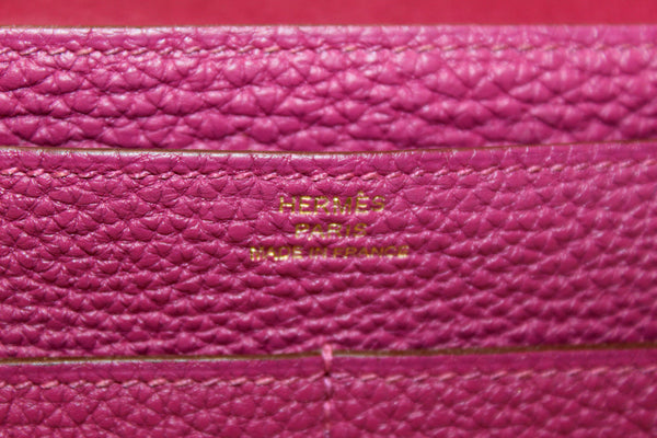 Authentic Hermes Pink Rose Pourpre Togo Leather Dogon Duo Wallet