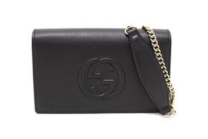 NEW  Gucci Black Soho Disco Leather Wallet On Chain Cross Body Bag