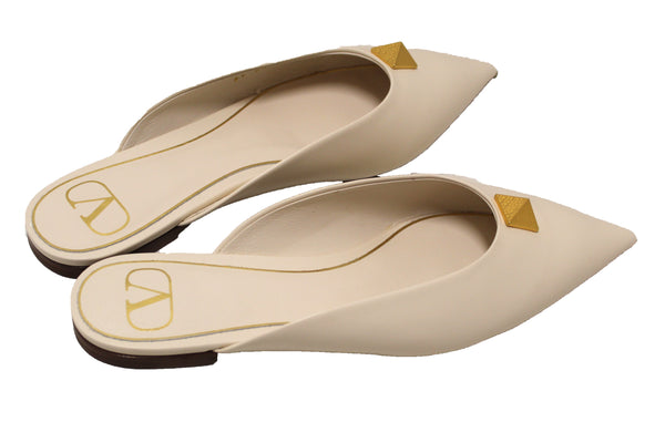 新的Valentino White Max Max Mules Flat Shoes尺寸37