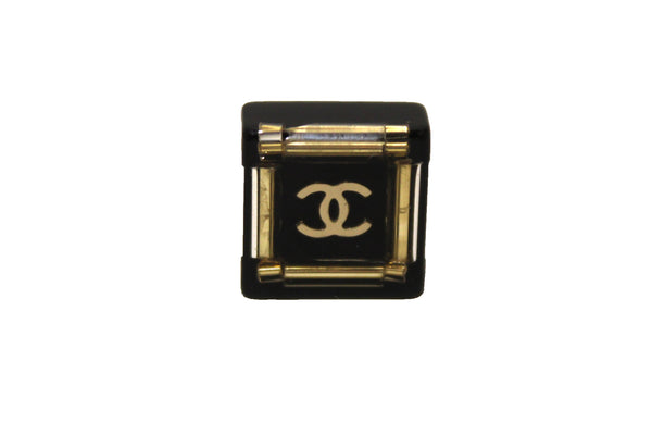 香奈兒黑色和金色CC樹脂正方形永恆的經典耳環