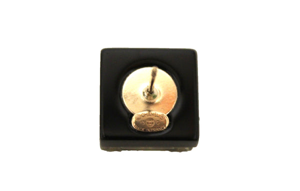 香奈兒黑色和金色CC樹脂正方形永恆的經典耳環