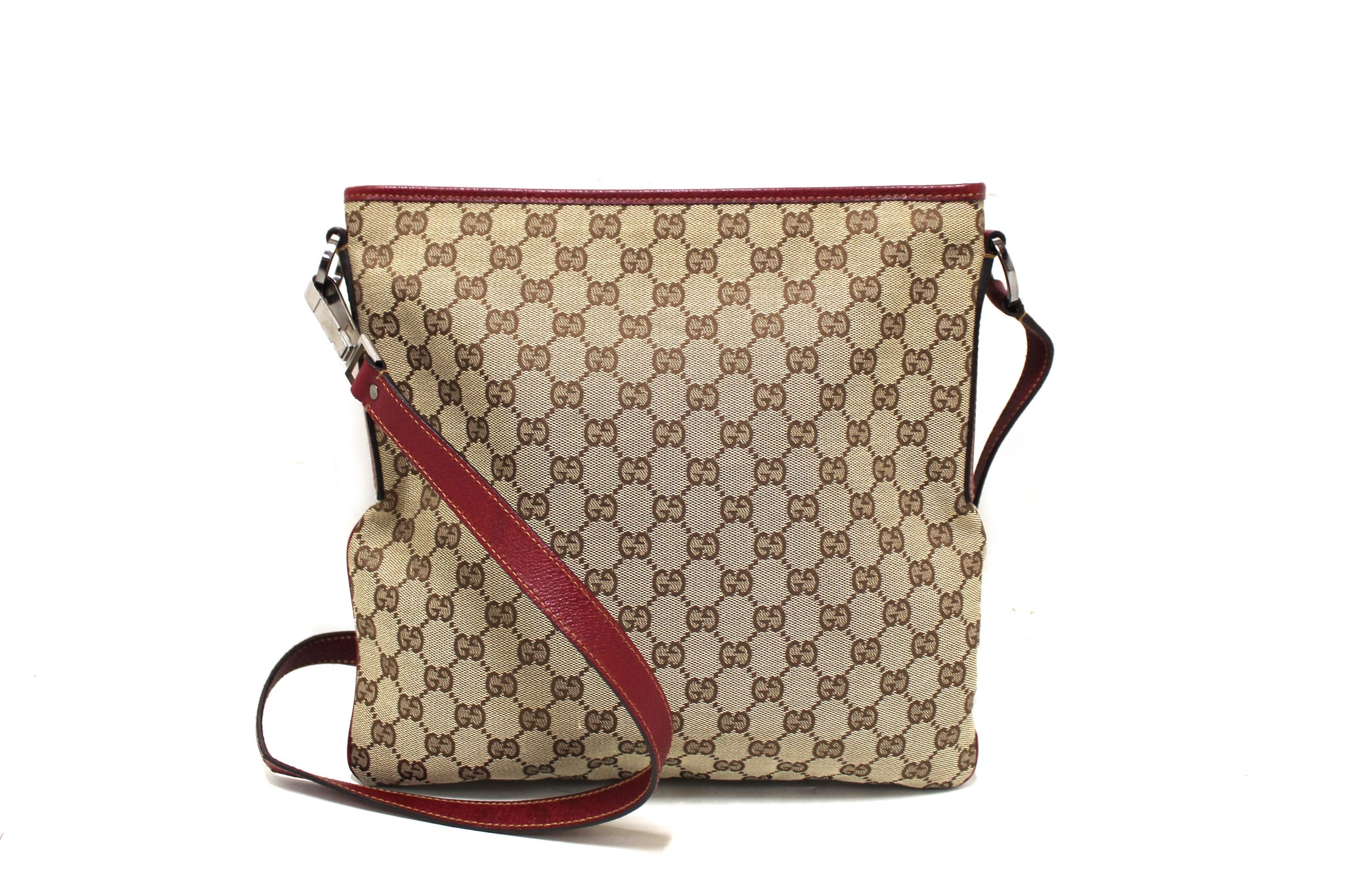 Gucci GG Monogram Coated Canvas with Red Leather Messenger Bag