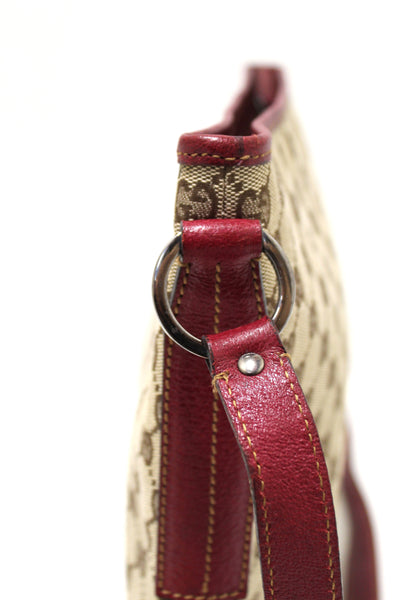 Gucci GG 字母組合塗層帆布搭配紅色皮革郵差包