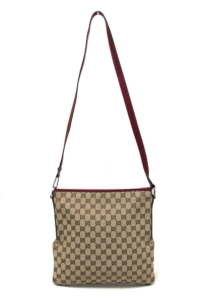 Gucci GG Monogram Coated Canvas with Red Leather Messenger Bag