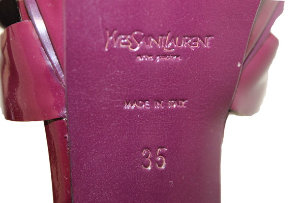 YSL Saint Laurent Burgundy Patent Leather Tribute Platform Sandal Shoes Size 35