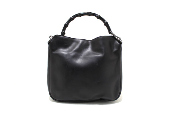 Gucci Black Leather with Gunmetal Hardware Medium Bamboo Handle Shoulder Bag
