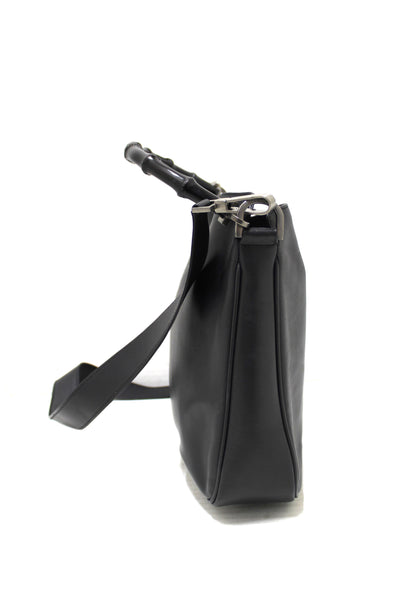 Gucci Black Leather with Gunmetal Hardware Medium Bamboo Handle Shoulder Bag