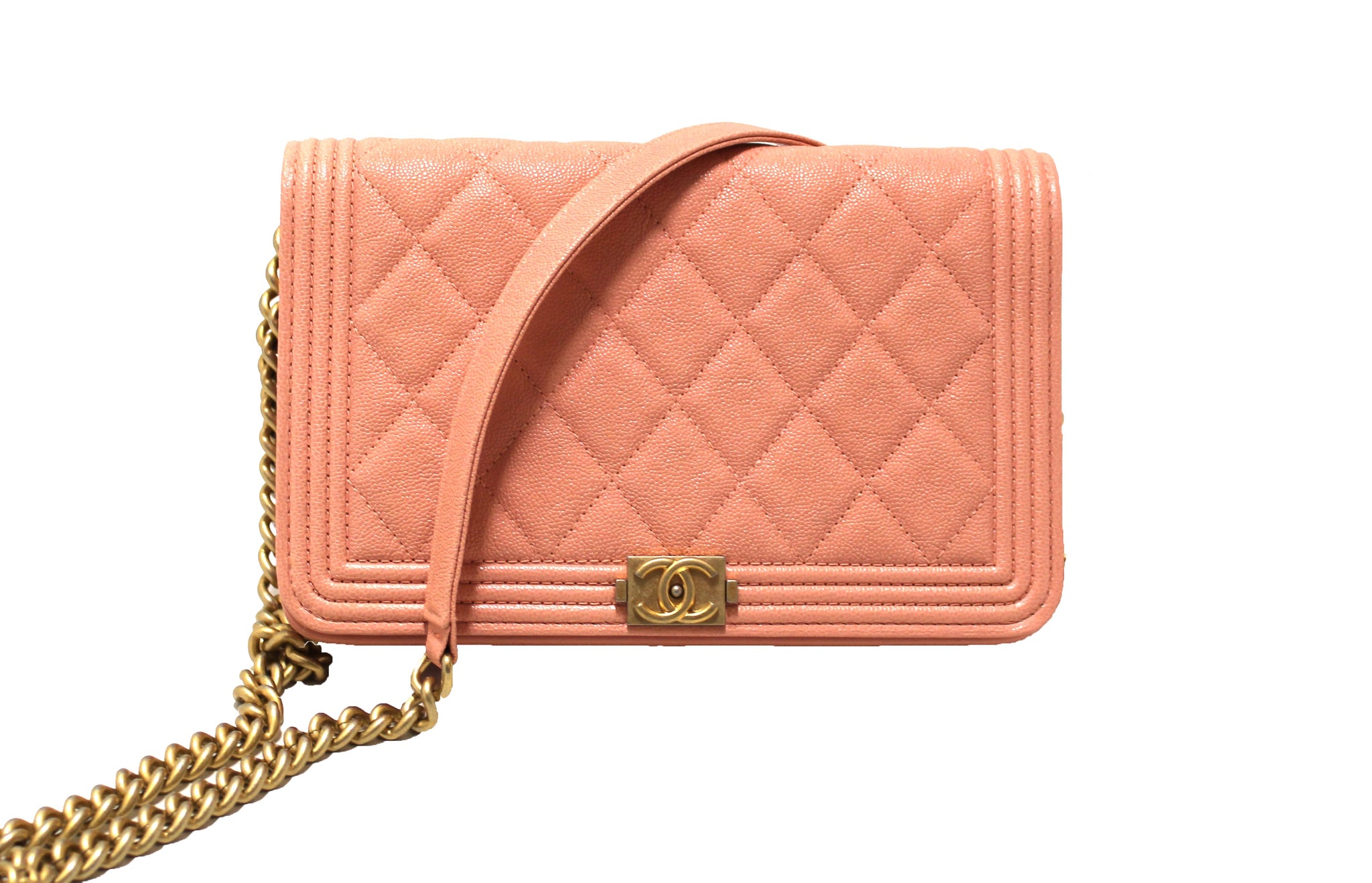 Chanel Light Pink Caviar Quilted Boy Wallet On Chain WOC – Italy