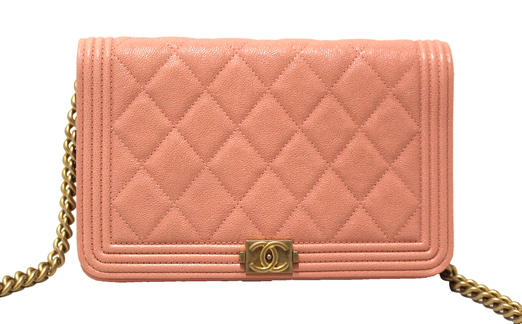 Chanel Light Pink Caviar Quilted Boy Wallet On Chain WOC – Italy Station