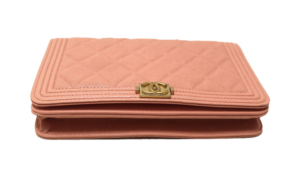 Chanel Light Pink Caviar Quilted Boy Wallet On Chain WOC