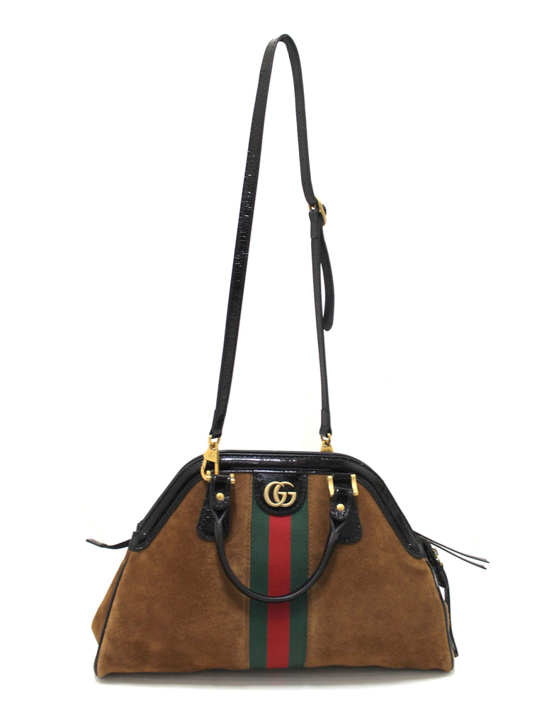 Gucci OPHIDIA Medium Top Handle Bag Black Suede, Authentic Used 2X