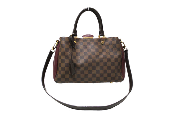 Louis Vuitton Damier Ebene Canvas with Burgandy Leather Brittany Bag