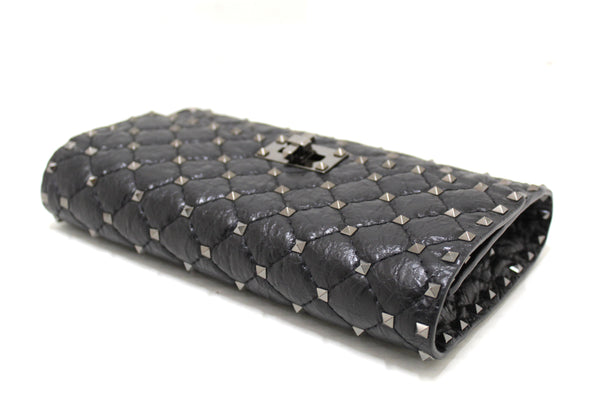 Valentino Garavani Black Quilted Nappa Leather Rockstud Spike Crossbody Clutch Bag