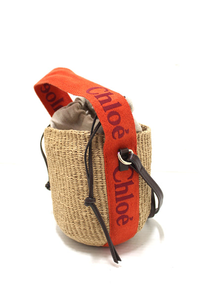 Chloé Woody 編織橙色標誌肩帶籃包