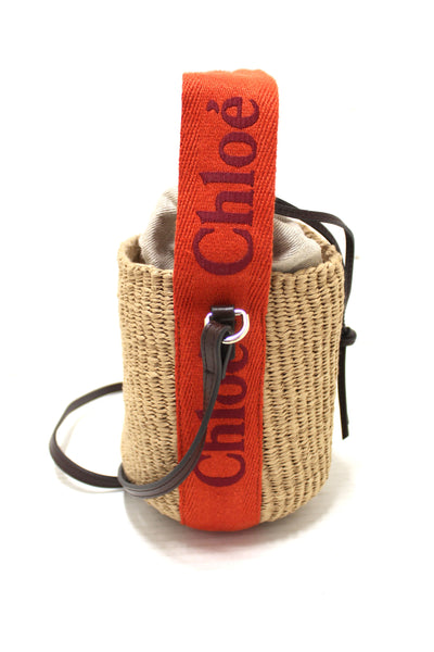 Chloé Woody Woven with Orange Logo Strap Tops Basket Bag