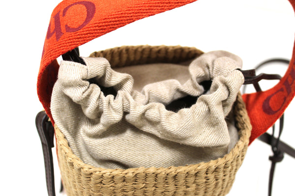 Chloé Woody Woven with Orange Logo Strap Tops Basket Bag