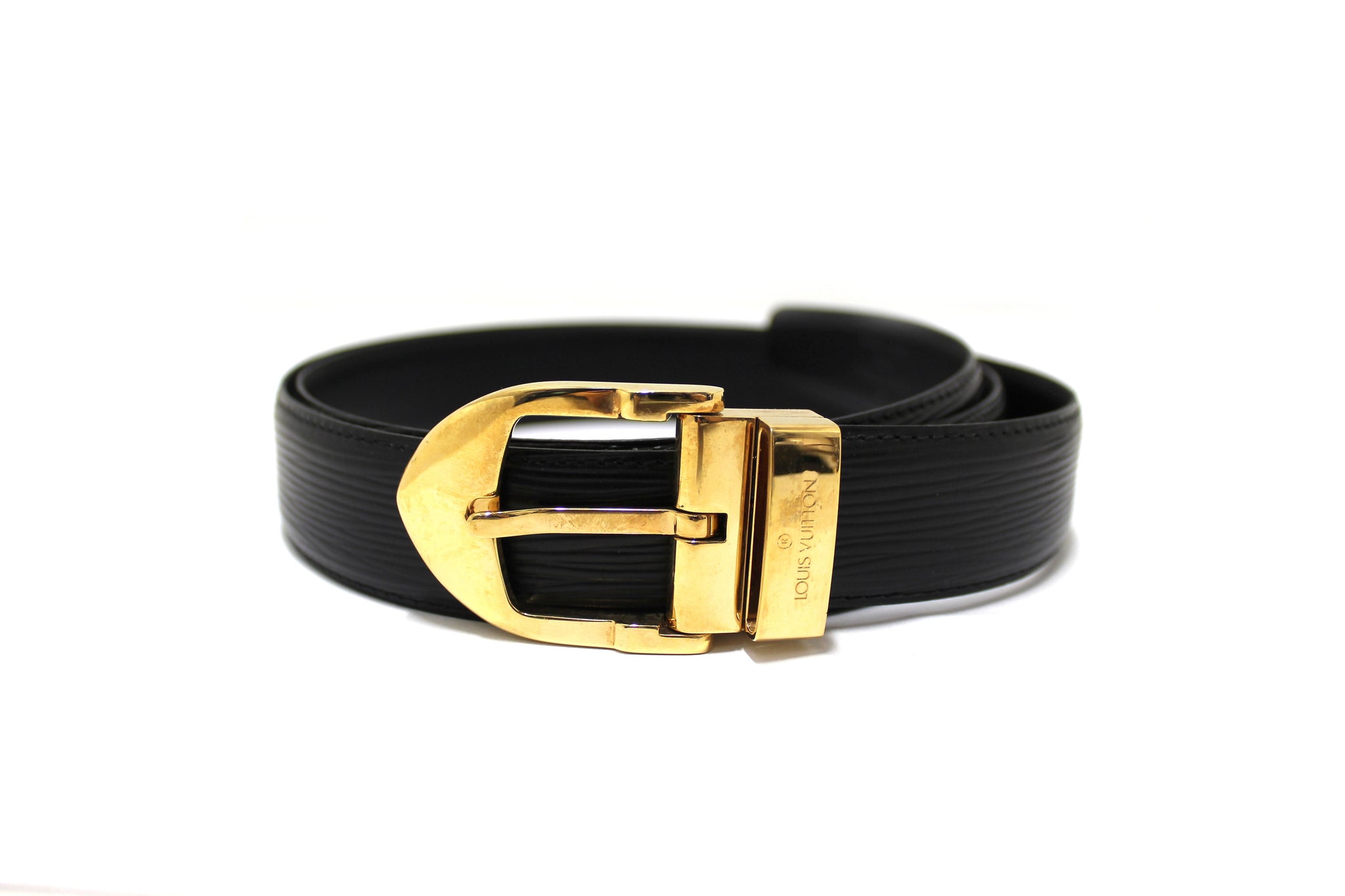 Louis Vuitton Epi Leather Gold Tone Buckle Waist Belt 90 CM Black