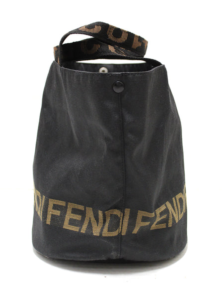 Fendi Vintage Black Nylon Zucca Logo Bucket Bag