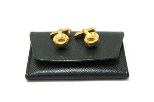 Louis Vuitton Gold Bouton de Manchette Crew Gold Cufflinks with Green Taiga Storage Case