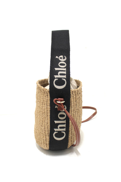NEW  Chloé Woody Woven with Black Logo Strap Tops Basket Bag