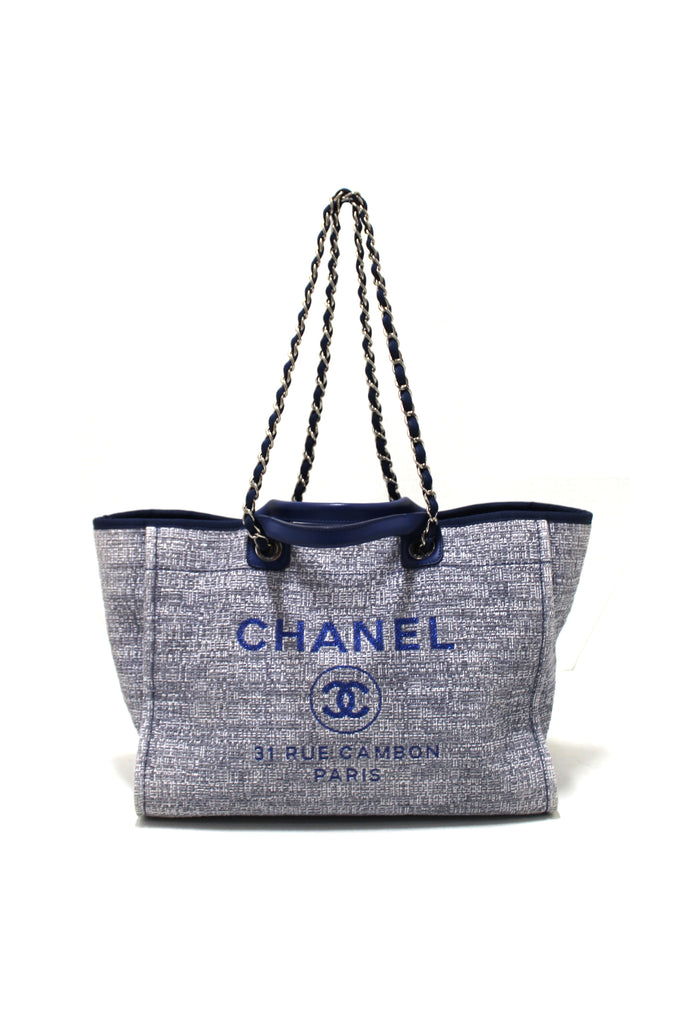 CHANEL 22B Dark Blue Maxi Shopping Bag L/XL Deauville Tote Pouch