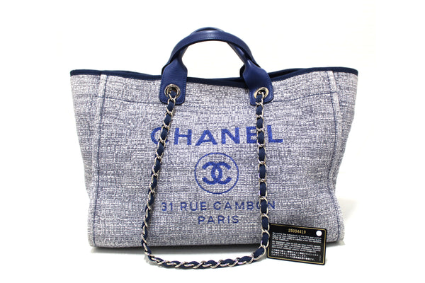 Chanel 藍色粗花呢 Maxi Deauville 購物托特包