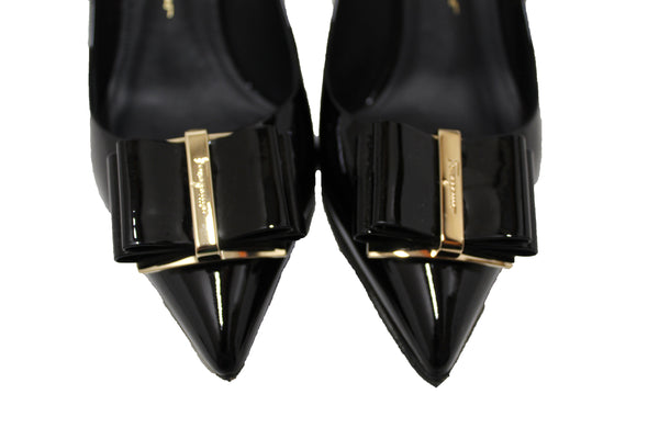 Salvatore Ferragamo Black Patent Leather Zeri Pointed Toe Pump Size 7.5