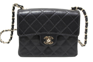 Chanel Black Quilted Caviar Leather Square Mini Classic Flap Bag