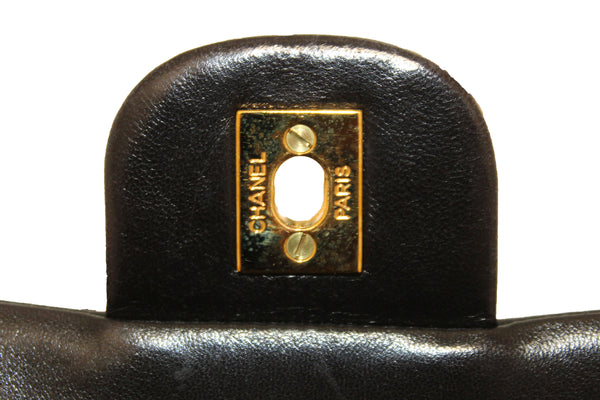 Chanel Vinatge Black Lambskin Leather Classic Medium Double Flap Bag
