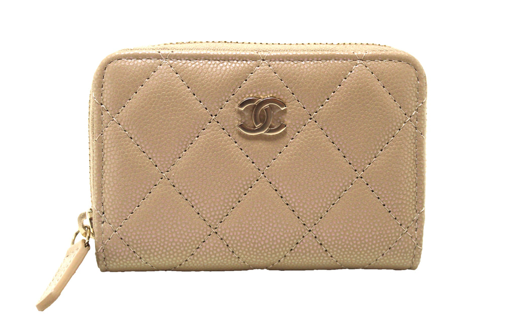 Authentic NEW Chanel Iridescent Dark Beige Quilted Caviar Leather Classic Zipped  Coin Purse – Italy Station