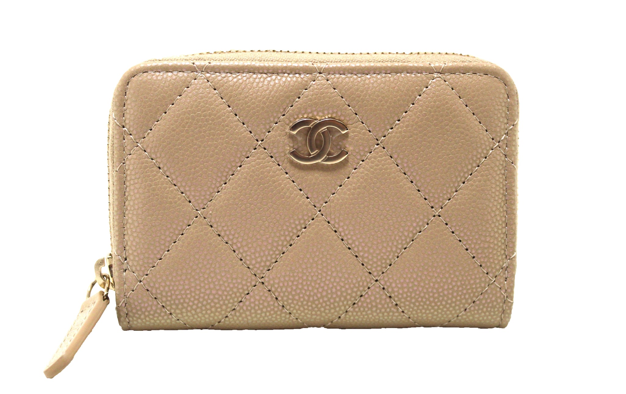 Authentic NEW Chanel Iridescent Dark Beige Quilted Caviar Leather Classic  Zipped Coin Purse – Italy Station