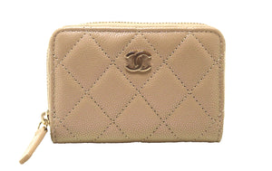 NEW Chanel Iridescent Dark Beige Quilted Caviar Leather Classic Zipped Coin Purse