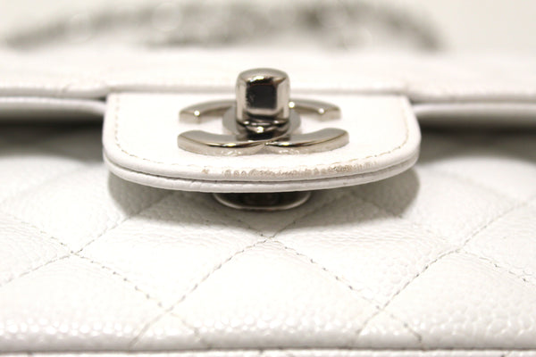 Chanel White Caviar 皮革中號經典翻蓋鏈條手提包