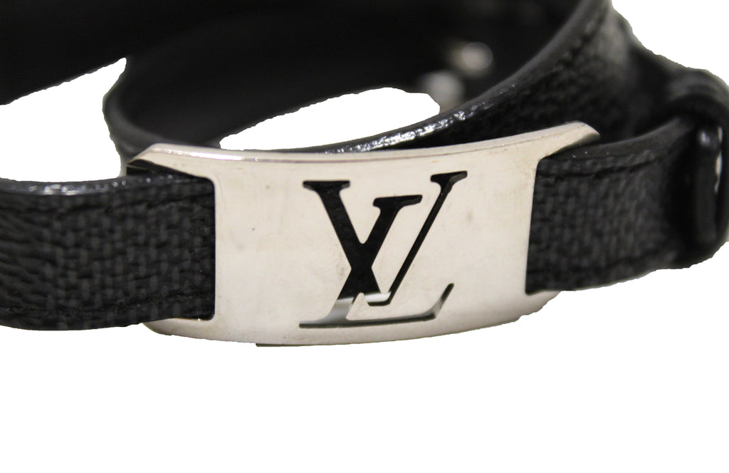 Auth Louis Vuitton Eclipse Monogram Leather Bangle Bracelet Black/Silver  Used
