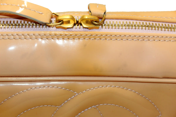 Chanel Beige Patent Leather Triple CC Logo Small Zippy Bag