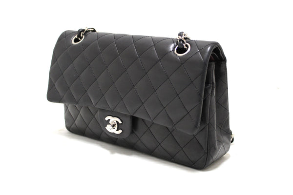 Chanel Black Lambskin Leather Medium Classic Flap Chain Bag