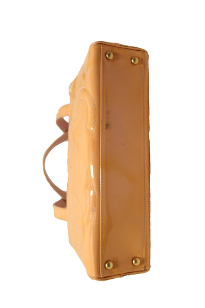 Chanel Beige Patent Leather Triple CC Logo Small Zippy Bag