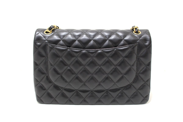 Chanel Black Quilted Lamskin Leather Classic Jumbo Double Flap Bag