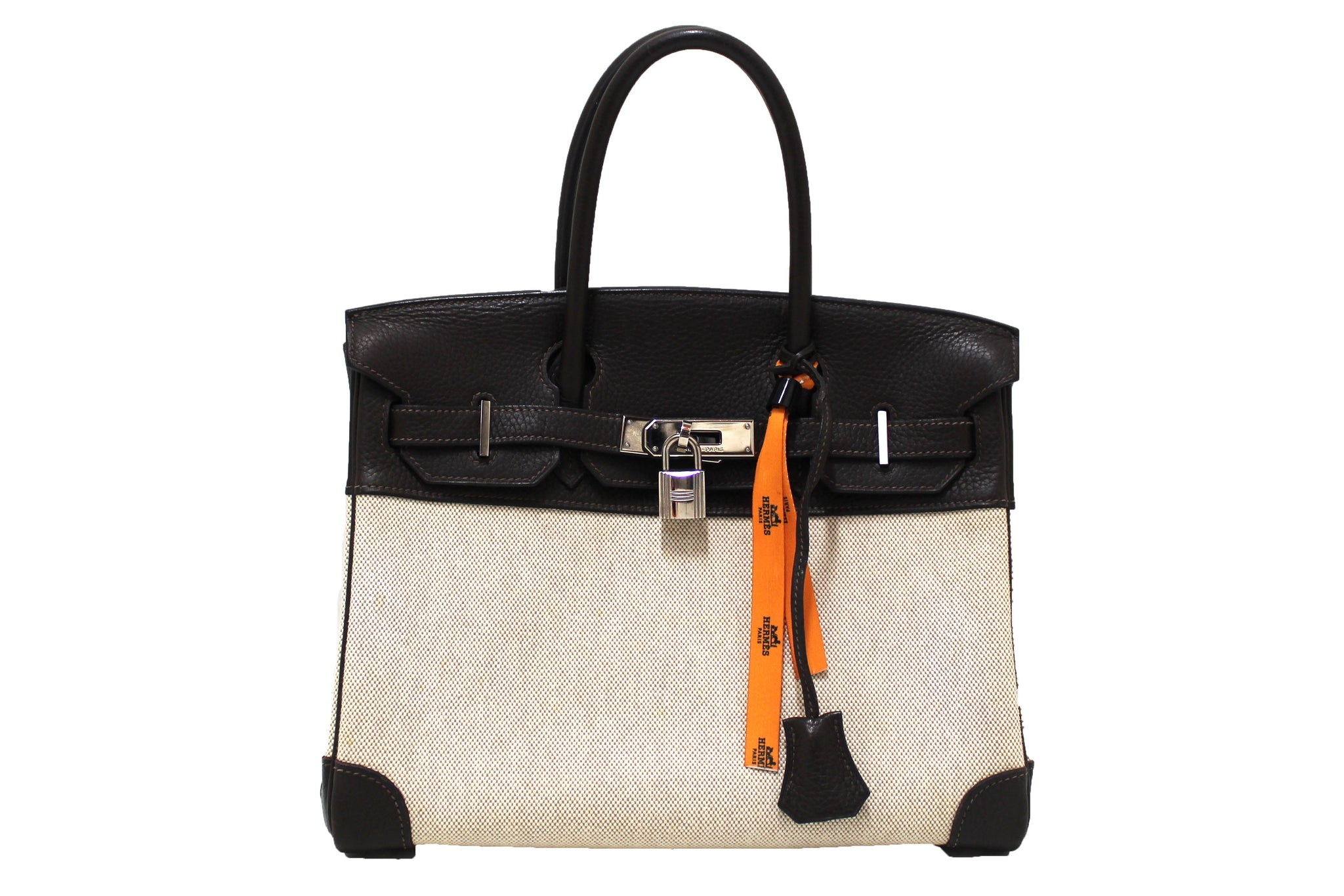 Hermes Brown Togo Leather and Toile Canvas Birkin 30 Bag – Italy