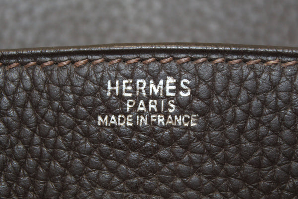Hermes 棕色 Togo 皮革和印花帆布 Birkin 30 包