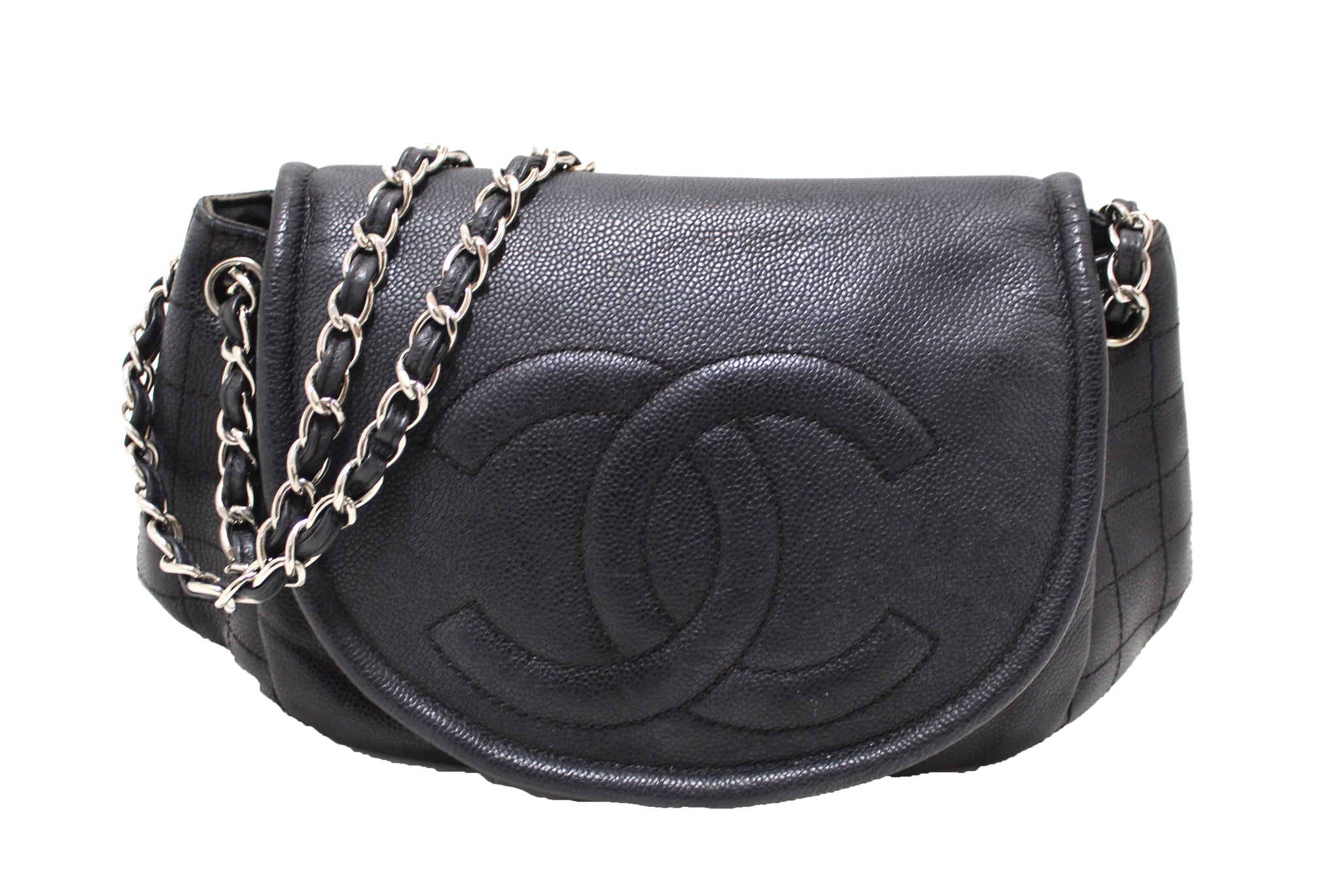 Chanel Black Caviar Leather Timeless Large Half Moon Flap Bag