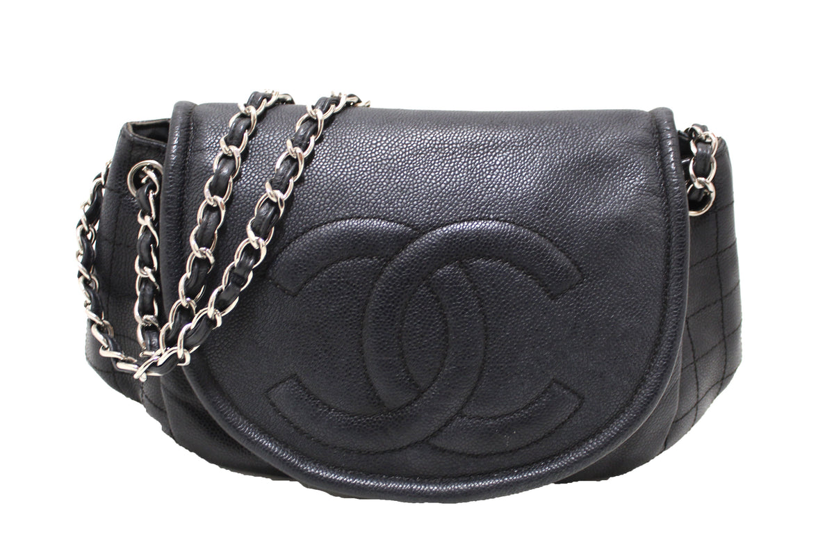 Chanel Black Caviar Leather Timeless Large Half Moon Flap Bag – Italy  Station