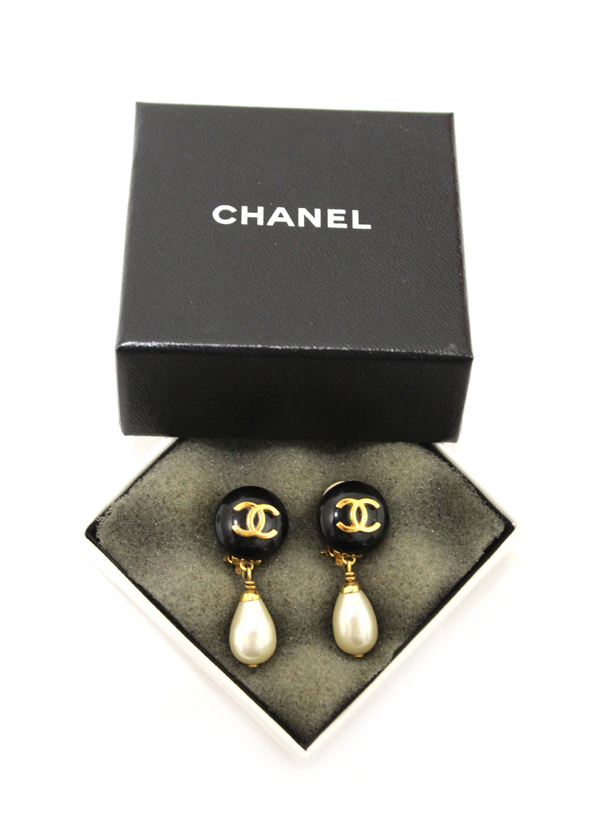 CHANEL, Jewelry, Chanel Large Cc Multi Size Crystal Pearl Drop Gold  Earrings