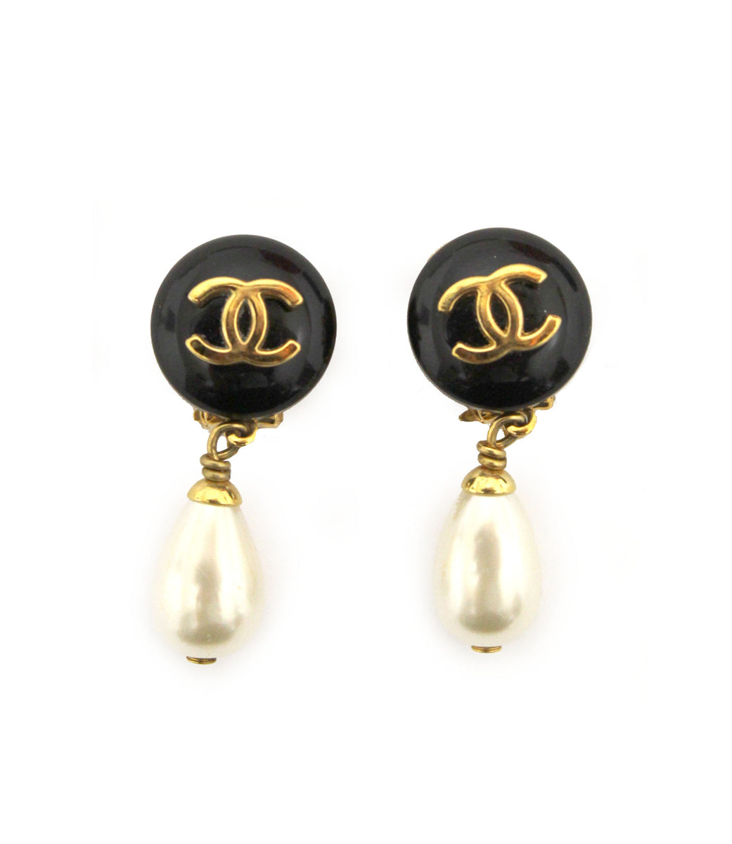 Chanel Faux Pearl & Strass CC Logo Earrings
