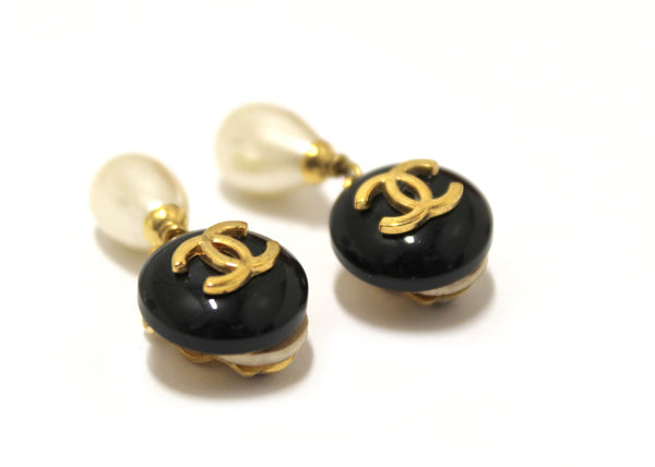 Chanel Vintage Classic CC with Pearl Drop Clip on Earrings