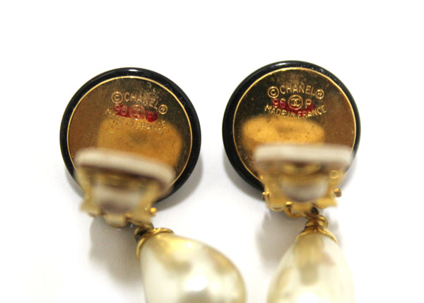 Chanel Vintage Classic CC with Pearl Drop Clip on Earrings